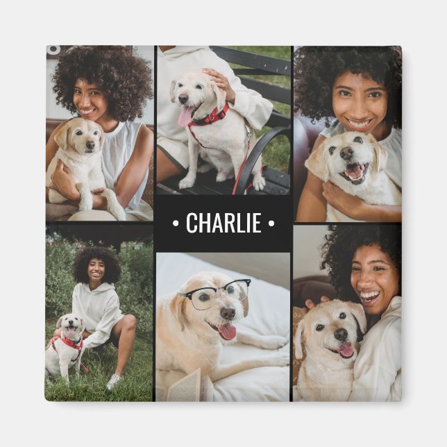 Imã Colagem de Fotos de Cães Monograma (Frente)