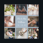 Imã Colagem de Fotos de Casamento Azul Dusty Obrigado<br><div class="desc">Personalize com suas oito fotos favoritas de casamento,  nome e data especial para criar uma colagem de fotos,  memória e presente únicos. Um bom tesouro! Você pode personalizar o fundo para sua cor favorita. Projetado por Thisnotme©</div>