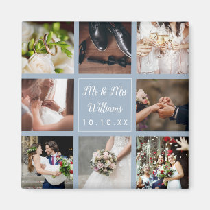Imã Colagem de Fotos de Casamento Azul Empoeirado Obri