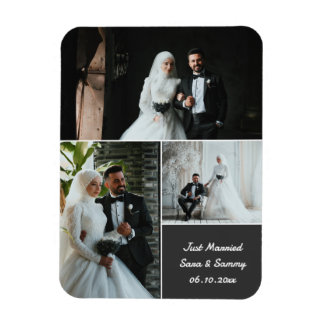 Ímã Colagem De Fotos De Casamento Elegante Com Nomes P