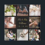 Imã Colagem De Fotos De Casamento Preto E Dourado<br><div class="desc">Personalize com suas oito fotos favoritas de casamento,  nome e data especial para criar uma colagem de fotos,  memória e presente únicos. Um bom tesouro! Projetado por Thisnotme©</div>