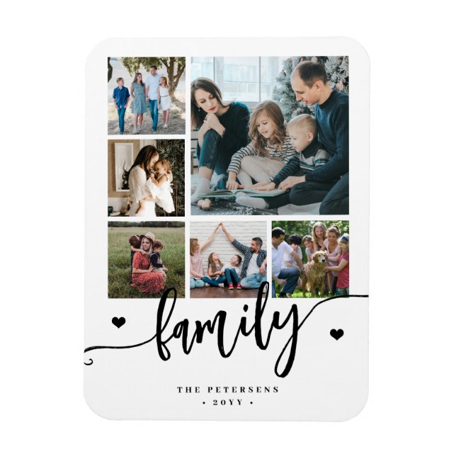 Ímã colagem de fotos de família 6 preto e branco scrip (Vertical)