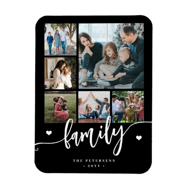 Ímã colagem de fotos de família 6 preto e branco scrip (Vertical)