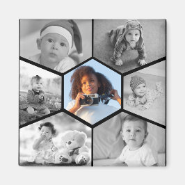 Imã Colagem de Fotos de Hexágono Preto e Branco