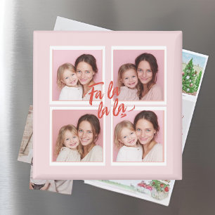Imã Colagem de Fotos de Natal Moderna Rosa Fa La La