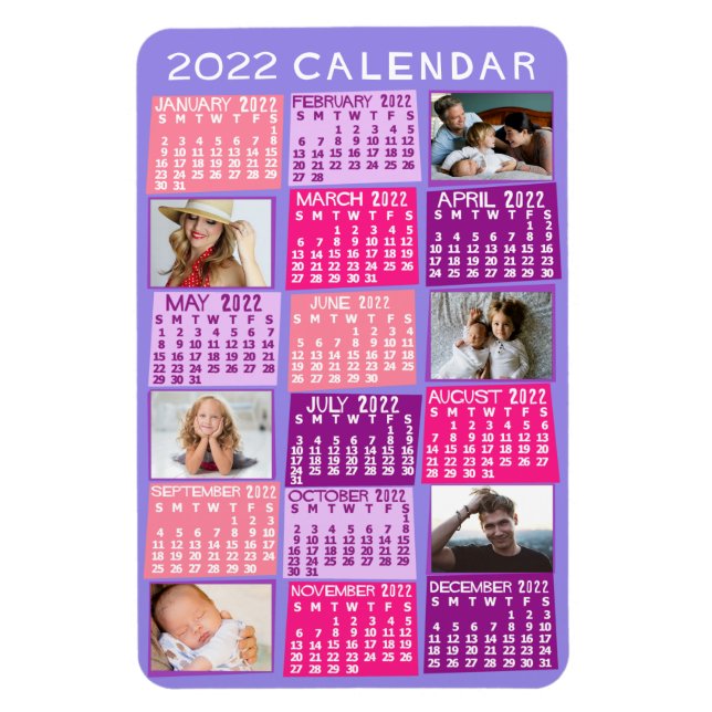 Ímã Colagem de Fotos do Mod do Calendário Mensal 2022  (Vertical)