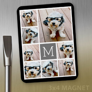 Ímã Colagem de Fotos em Preto e Cinza 8 - com monogram