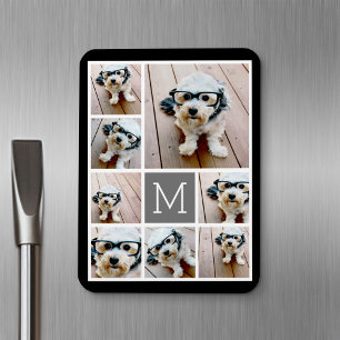 Ímã Colagem de Fotos em Preto e Cinza 8 - com monogram