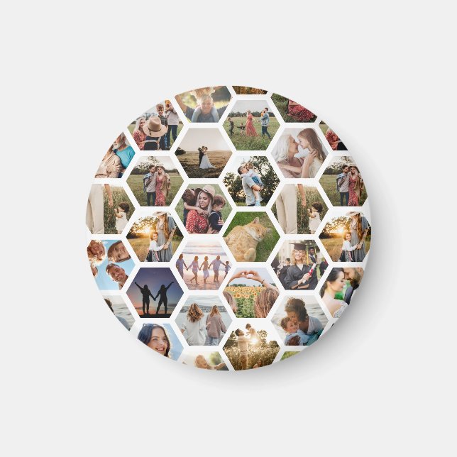 Imã Colagem de Fotos Geométrica do Hexágono (Frente)