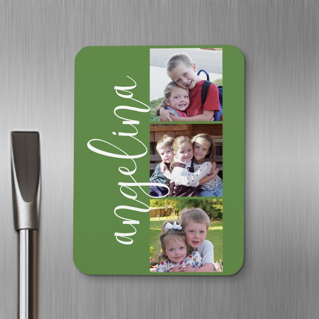 Ímã Colagem de Fotos Instagram Personalizada Monograma (Personalized fridge magnet - add photos and custom text)