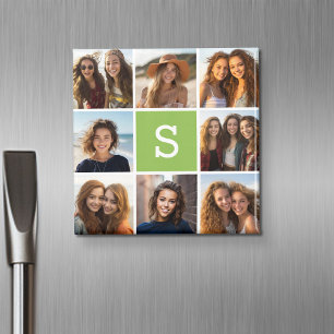 Imã Colagem de Fotos Monograma Personalizado - Verde L