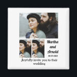Imã Colagem de Fotos Personalizada do Convite de Casam<br><div class="desc">Colagem de Fotos personalizada de Convite de Casamento 3. Faça um convite de casamento único com suas fotos e mude os nomes e a data usando esta modelo para o casamento.</div>