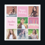 Imã Colagem de fotos rosa Festa de aniversário persona<br><div class="desc">A festa de aniversário personalizada bonito de mulheres favorece ímãs com uma colagem de 6 fotos de uma jovem ou adolescente com seu nome nos quadrados cor-de-rosa bonitos perto de um belo bolo de aniversário. Imagem de aniversário feliz feminina personalizada.</div>