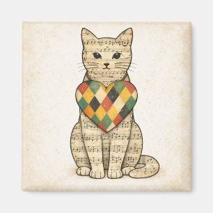 Imã Colagem de Gato Musical com Coração de Harlequim