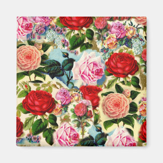 Imã Colagem de Jardim Floral de Rosa Chic Bonito Vinta