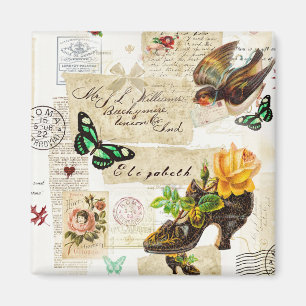 Imã Colagem De Moda De Ephemera Girly Vintage Com Nome