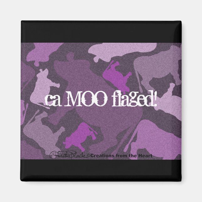 Imã Colagem de Vaca CaMOOflage em Roxo (Frente)