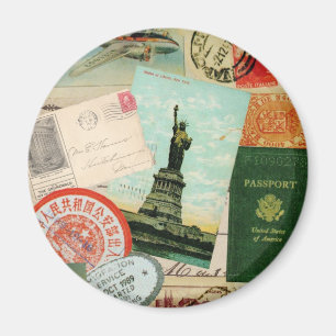 Imã colagem de viagens vintage moderna