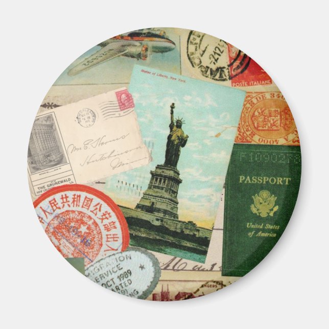 Imã colagem de viagens vintage moderna (Frente)