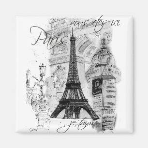 Imã Colagem em Cena Francesa em Torre Eiffel de Paris