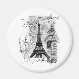 Imã Colagem em Cena Francesa em Torre Eiffel de Paris