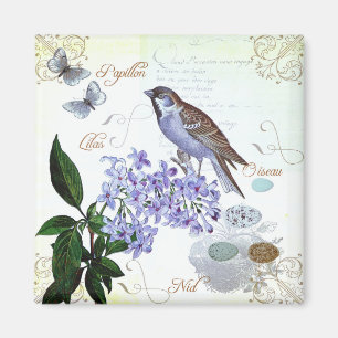 Imã Colagem Floral de Texto Floral de Ave Francês Enca