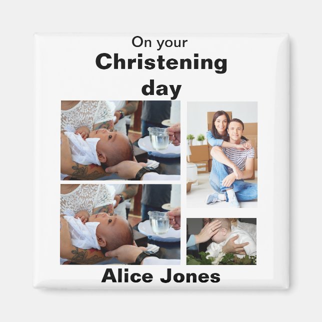 Imã Colagem Fotográfica Personalizada no Batismo 4 (Frente)
