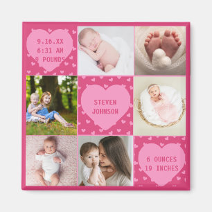 Imã Colagem Personalizada de 6 Fotos de Bebê Recém-Nas
