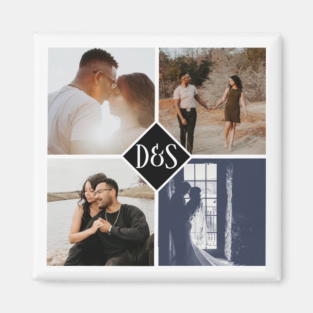 Imã Colagem Personalizada de Fotografias Monogramas 4  (Frente)