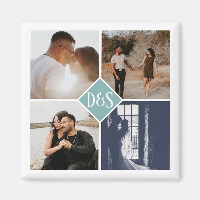 Imã Colagem Personalizada de Fotografias Monogramas 4  (Frente)