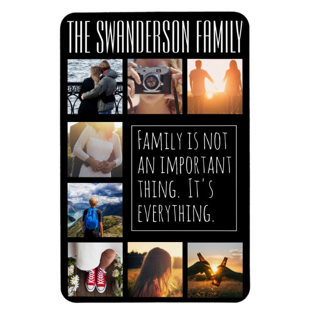 Ímã Colagem Personalizada de Oito Quadros Preta (Vertical)