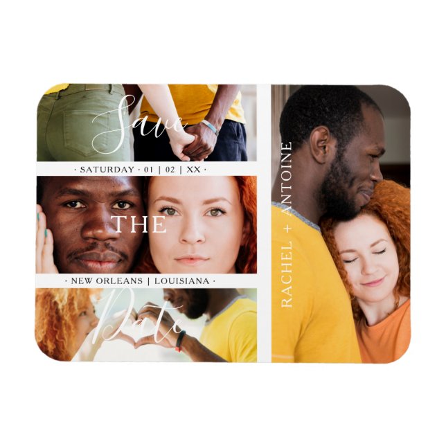 Ímã Colagem Romântica de Fotos do Noivado de Casamento (Horizontal)