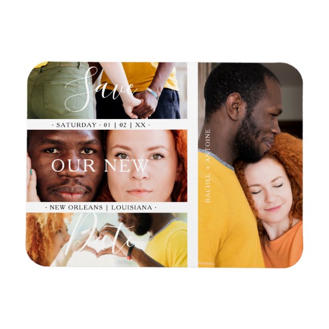 Ímã Colagem Romântica de Fotos do Noivado de Casamento (Horizontal)