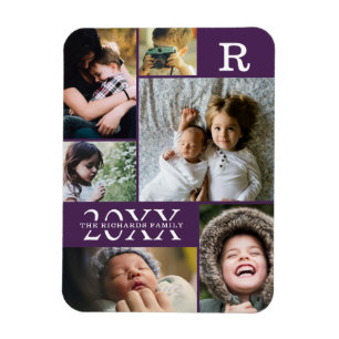 Ímã Colagem roxa moderna da foto da família 6 do bloc