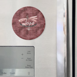 Imã Colar com Coração e Laço Rosa Borgonha