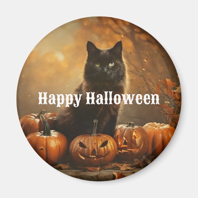 Imã Coleção de Gatos Negros Felizes para Halloween (Frente)