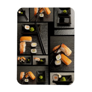 Ímã Coleção do sushi no fundo preto