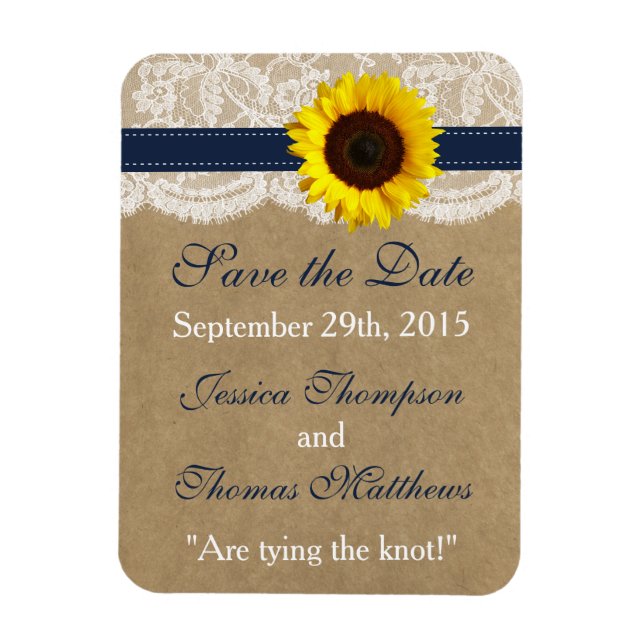 Ímã Coleção Kraft, Lace & Sunflower - Marinho (Vertical)