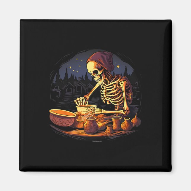 Imã Coletor de Potência de Clay Skeleton de Halloween (Frente)