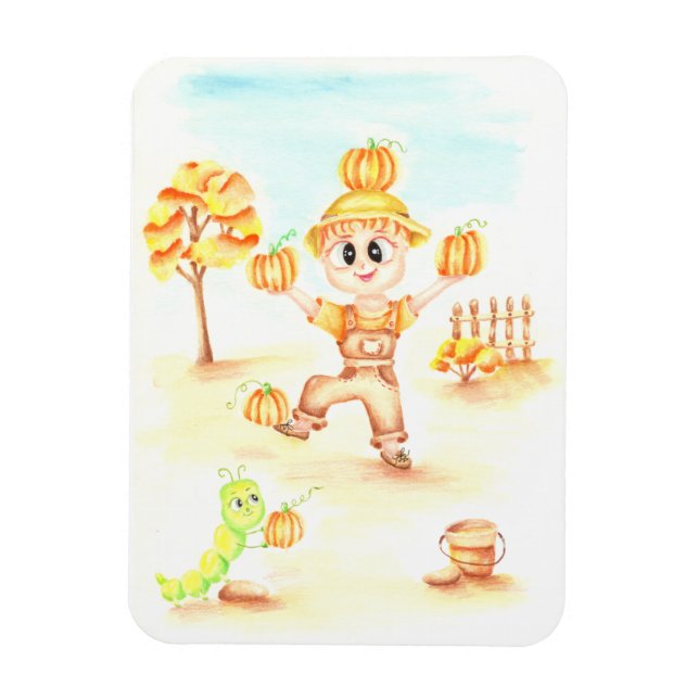 Ímã colheita de feliz, garotinho de gengibre (Vertical)