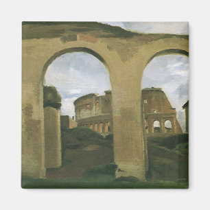 Imã Coliseu visto através das arcadas em Roma, Itália