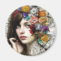 Collage Art | Garota Bonito com flores no cabelo