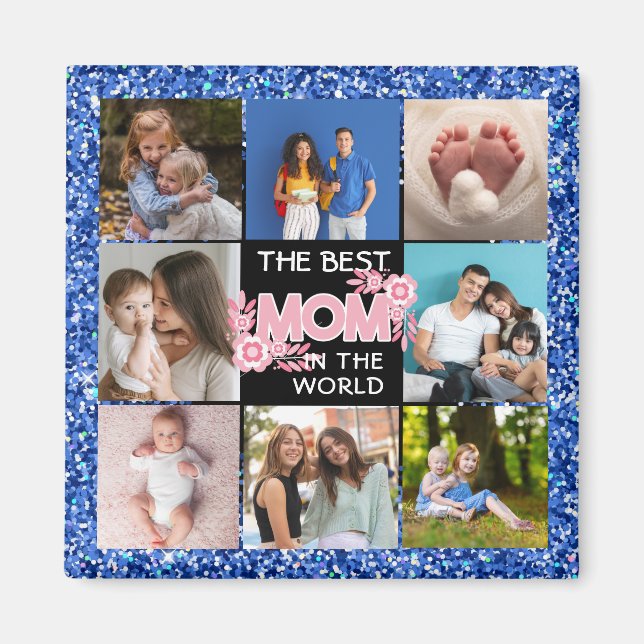 Imã Collage Photo Pink Melhor Mãe Em Um Presente Único (Frente)
