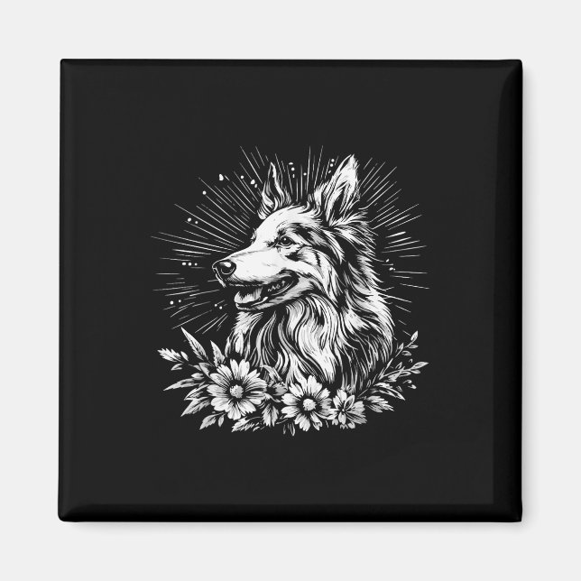 Imã Collie Dog Lover Estilo Retro Tatuagem (Frente)