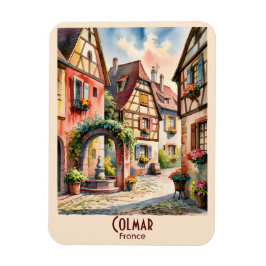 Ímã Colmar France Alsace Watercolor Travel Custom Text