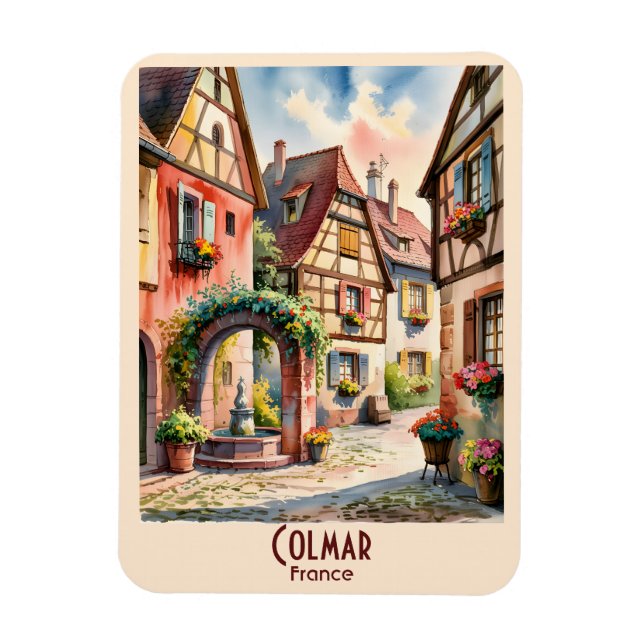 Ímã Colmar France Alsace Watercolor Travel Custom Text (Vertical)