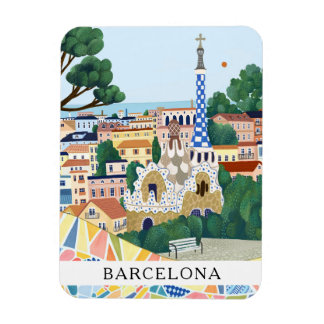 Ímã Coloração em Aquarela Retro de Barcelona Espanha V