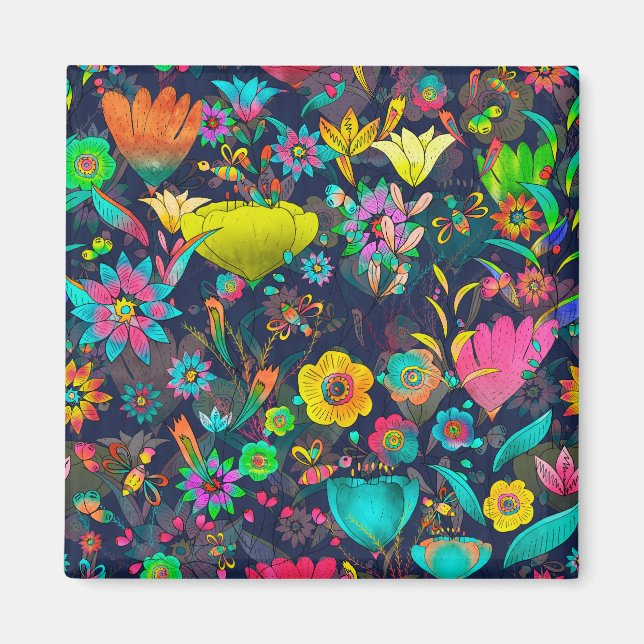 Imã Colorful botanical pattern (Frente)