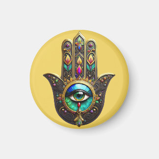 Imã Colorful Brown Gold Hamsa Rainbow Color Third Eye