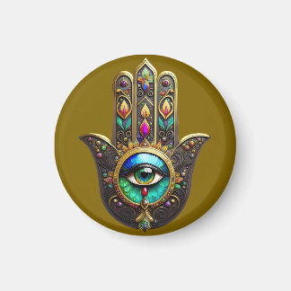 Imã Colorful Brown Gold Hamsa Rainbow Color Third Eye
